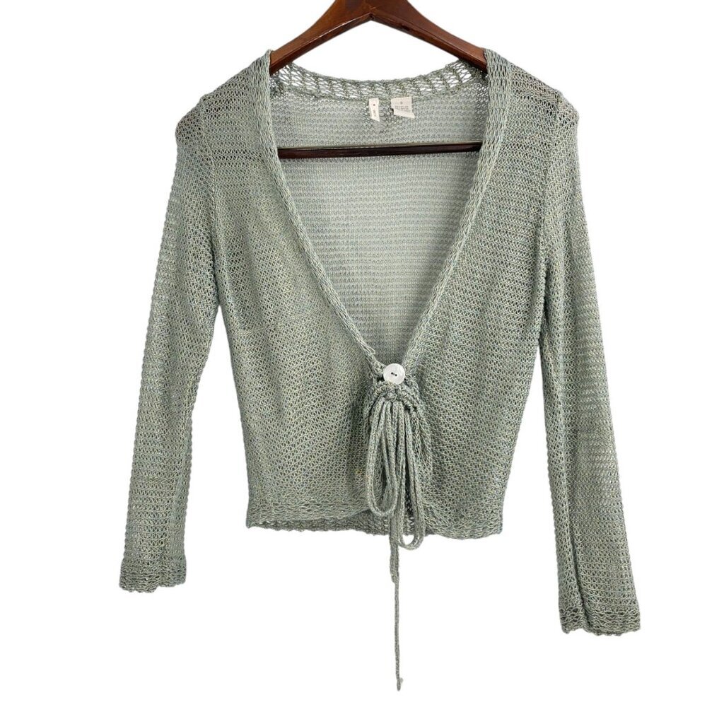 Anthropologie Moth Green Metallic Open Knit Cardigan Y2K Fairycore Womens Small